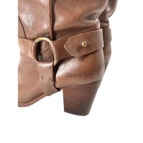 CATERPILLAR BROWN LEATHER WESTERN/ BIKER BOOT - Picture 2 of 10